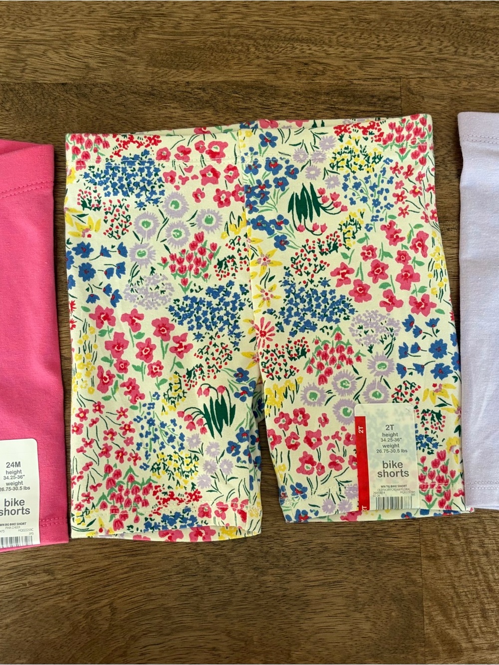 Wonder Nation Pink, Green with Hearts, and floral Toddler Bike Shorts (set of 3)